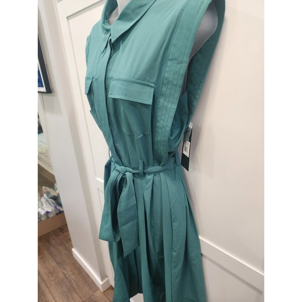 Andrew Marc Women’s Green Solid Sleeveless Button-Front Belted Shirt Dress Sz 12 - Picture 2 of 10